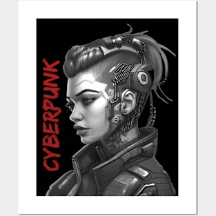 cyberpunk cyberwoman black red Posters and Art